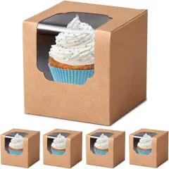 Kraft Cupcake Boxes Individual 60 Pcs with Inserts, Cocoa Bomb Packaing Single Brown Cupcake Containers Paper 3.5" Holders for Cookies, Pastries,Wedding Baby Shower Birthday Graduation