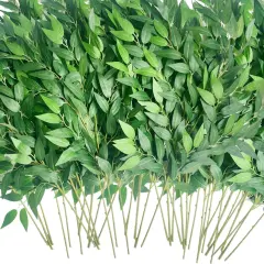 40pcs Artificial Italian Ruscus Greenery Stems -Faux Green Leaf Garland Silk Greenery Leaves for DIY Wedding Arch Bouquet Filler Table Centerpieces Home Indoor Decor (Green-40 Pcs)