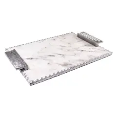 Marble Challah Board Silver Polish with Handles and Knife