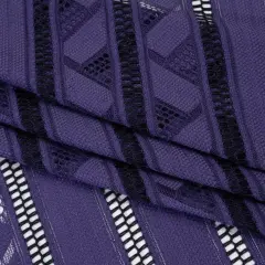1 Yard Violet and Black Corded Lace Fabric Geometric Stripes Sheer Design 52 inch Width