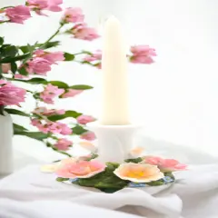 Ceramic 7/8" Tapper Candle Holder with Flower Base, Home D&eacute;cor, Gift for Her, Gift for Mom, Kitchen D&eacute;cor, Wedding D&eacute;cor, Vintage Decor