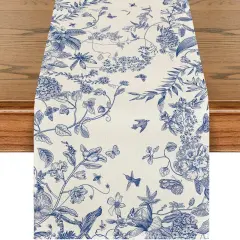 Monochrome Sketch Birds and Flowers Spring Table Runner,13x108 Inch