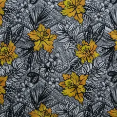 1 Yard All Over Tropical Flowers & Leaves Polyester Fabric 60 Inch Width Yellow
