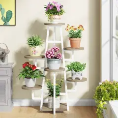 Metal and Wood 7-Tier Indoor Plant Stand with Scratch-Resistant Shelves White