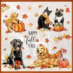 Happy Fall Y'all Dog Cat Window Clings 4 Sheets, Autumn Golden Retriever Labrador
