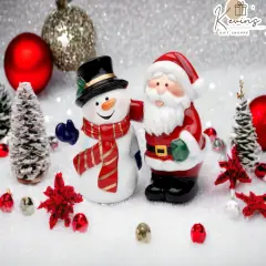 Ceramic Christmas Decor Santa Claus With Snowman Salt & Pepper Shakers, Home D&eacute;cor, Gift for Her, Gift for Mom, Kitchen D&eacute;cor