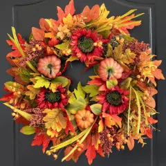 24 Inch Artificial Fall Autumn Maple Leaves Wreath