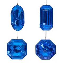 4&ndash;5&Prime; Blue Rectangle Jewel Glitter Ornaments - Set for 4