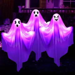 [8Light-Modes] 3 Halloween Ghost Light Stakes - Purple