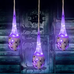 Hanging Light Up Spider Egg Sacs 3 Packs - Purple