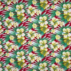 1 Yard Hibiscus Floral Polyester Fabric, 60" Wide Tropical Print Material Red & Green