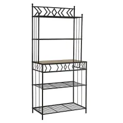 Black Metal Bakers Rack with Faux Marble Top, 5-Tier Shelving and Industrial Design