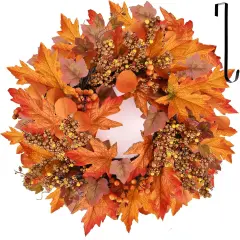 19 Inch Artificial Fall Wreath with Berry Branches