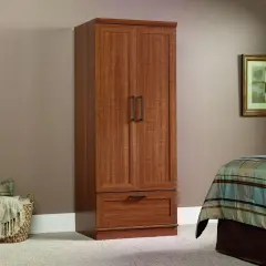 Sienna Oak Wardrobe Closet with Adjustable Shelf Garment Rod and Drawer Storage Cabinet Armoire