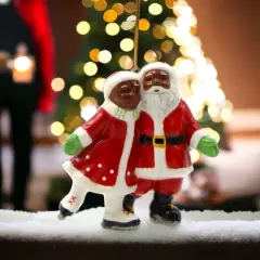 Ceramic African American Santa And Mrs. Claus Ice Skating Ornament, Gift for Her, Mom, Him, Dad, Christmas tree D&eacute;cor, Wall Decor