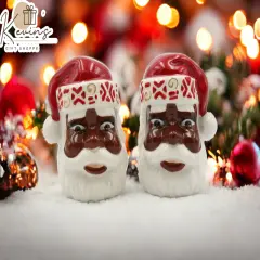 Ceramic African American Santa Salt And Pepper Shaker Set, Home D&eacute;cor, Gift for Her, Gift for Mom, Kitchen D&eacute;cor, Christmas D&eacute;cor