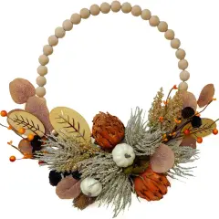16" Fall Wood Bead Wreath - Brown