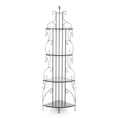 Brown Iron 4-Tier Corner Baker&rsquo;s Rack with Shelves and Goldish Copper Finish