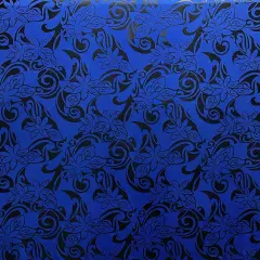 1 Yard Shiny Foil Polyester Tiare Swirls Floral Fabric for Crafts 60 Inches Width Blue/Black