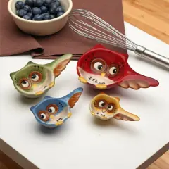 Ceramic Whimsical Owls Measuring Spoons (Set of 4), Home D&eacute;cor, Gift for Her, Gift for Mom, Kitchen D&eacute;cor, Birdwatcher Gift
