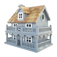 Light Blue Wood Victorian Bird House with Removable Back, Paddle Board and Ventilation