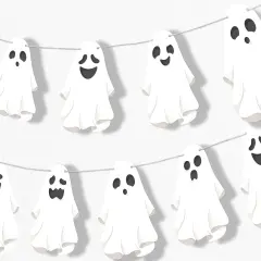 Big Dot of Happiness Spooky Ghost Garland Banner, Halloween Party Decorations Backdrop, 30 Feet of Cord, 15 Paper Ghost Shapes
