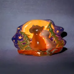 Ceramic Moon-Gazing Loving Cats Plug-In Nightlight, Home D&eacute;cor, Nursery Room D&eacute;cor, Baby Registry Gift, Cat Lover Gift