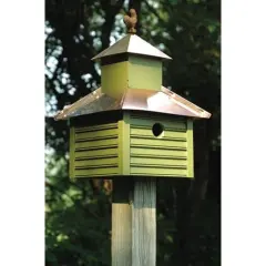 Pinion Green Cypress Birdhouse with Copper Roof Rooster Finial and Ventilation