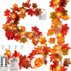 Pumpkin Lights Maple Leaves Garland - Colorful