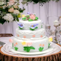 Ceramic Wedding Cake with Tulip Flowers Jewelry Box, Wedding D&eacute;cor or Gift, Anniversary D&eacute;cor or Gift, Home D&eacute;cor, Vanity Decor