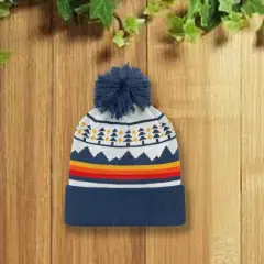 1 Count Grand Recycled Beanie Double Layered Knit with Jacquard Design and Pom Trees & Peaks