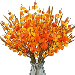 6 Pcs 17.3&rdquo; Fall Floral Stems with Pumpkins