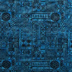1 Yard Polynesian Tapa Print Peachskin Fabric for Cultural Crafts and Decorative Projects 60 Inch Width Blue