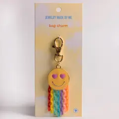 Enamel Happy Face Bag Charm Clip with Rainbow Chain Fringe