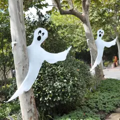 2 Pcs Tree Wrap Ghost Decoration Outdoor - 53&rdquo; (Funny Ghosts)