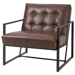 Retro Faux Leather Accent Chair with Metal Frame and Tufted Cushion for Living Room or Office
