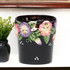 Ceramic Pansy Flower Black Votive Candle Holder with Glass Cup, Home D&eacute;cor, Gift for Her, Gift for Mom, Kitchen D&eacute;cor, Bathroom Decor