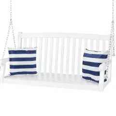 White Acacia Wood Curved Back Porch Swing Bench with Mounting Chains