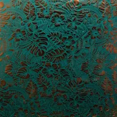 1 Yard Tropical Hibiscus & Plumeria Polyester Fabric, 36in L x 60in W Printed Foil Design Hunter Green/