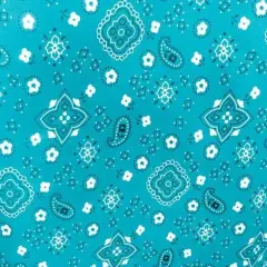 1 Yard DIY Bandana Print Fabric Soft Cotton Poly, Continuous Yardage, Machine Washable 58/59 Inches Wide Turquoise