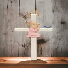 Ceramic Praying Girl With Bird Cross Wall Decor, Religious D&eacute;cor, Religious Gift, Church D&eacute;cor, Church Gift, Baptism Gift, Nursery Decor