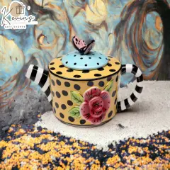 Ceramic Dotted and Striped Yellow Teapot, Gift for Her, Gift for Mom, Kitchen D&eacute;cor, Tea Party D&eacute;cor, Caf&eacute; D&eacute;cor, Kitchen Decor