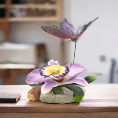 Ceramic Orchid Flower with Butterfly Figurine, Home D&eacute;cor, Gift for Her, Gift for Mom, Nature Lover Gift