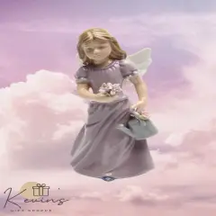 Ceramic Angel In Lavender Dress Figurine, Home D&eacute;cor, Religious D&eacute;cor, Religious Gift, Church D&eacute;cor, Baptism Gift