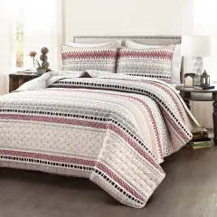 Rustic Red Chevron Quilt Set FullQueen 3 Piece Lightweight Bedding