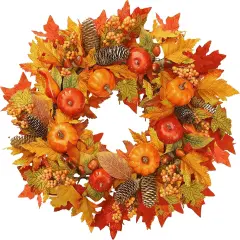 Fall Wreath 22&rsquo;&rsquo; Artificial Autumn Front Door Wreath