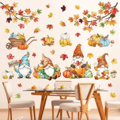Thanksgiving Autumn Gnome Wall Decals Fall Maple Tree Branch