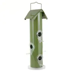 Outdoor 6-Perch Rust-Resistant Metal Tube Bird Feeder with Hanging Hook for Garden or Patio Green