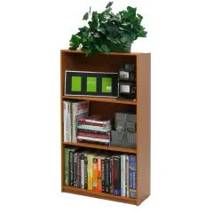 Modern Light Cherry Wooden 3-Tier Bookcase with Open Storage Shelves for Home or Office Use