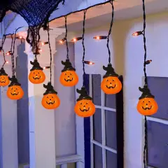 Halloween Curtain Pumpkin Hat Lights